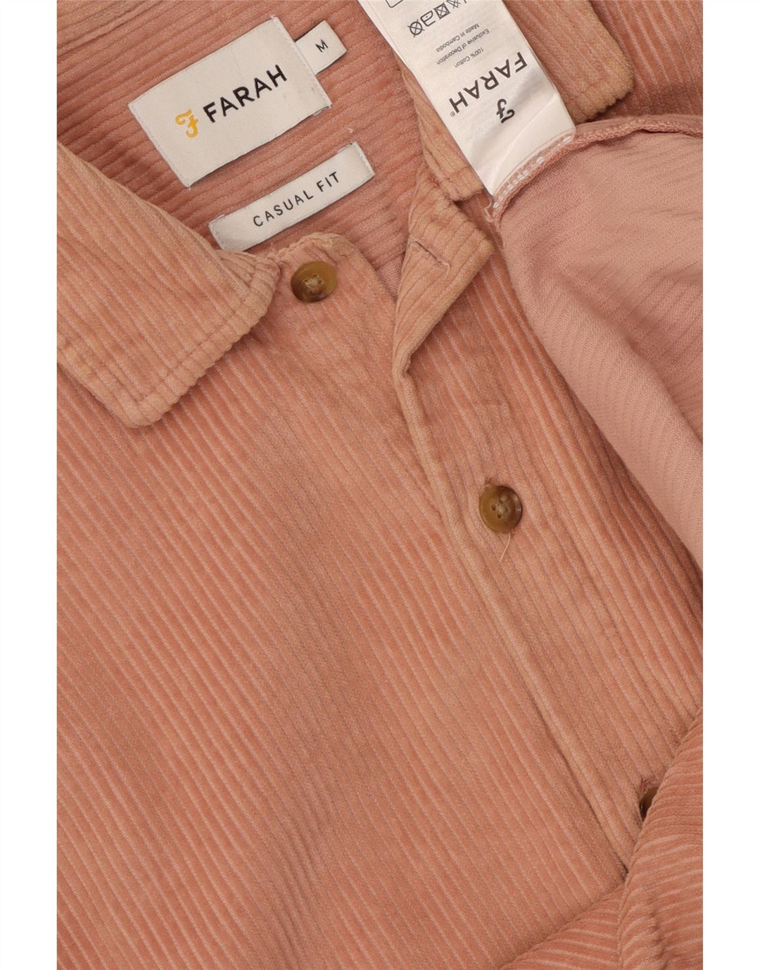 Camicia da uomo in velluto a coste dal taglio casual Farah, cotone rosa medio