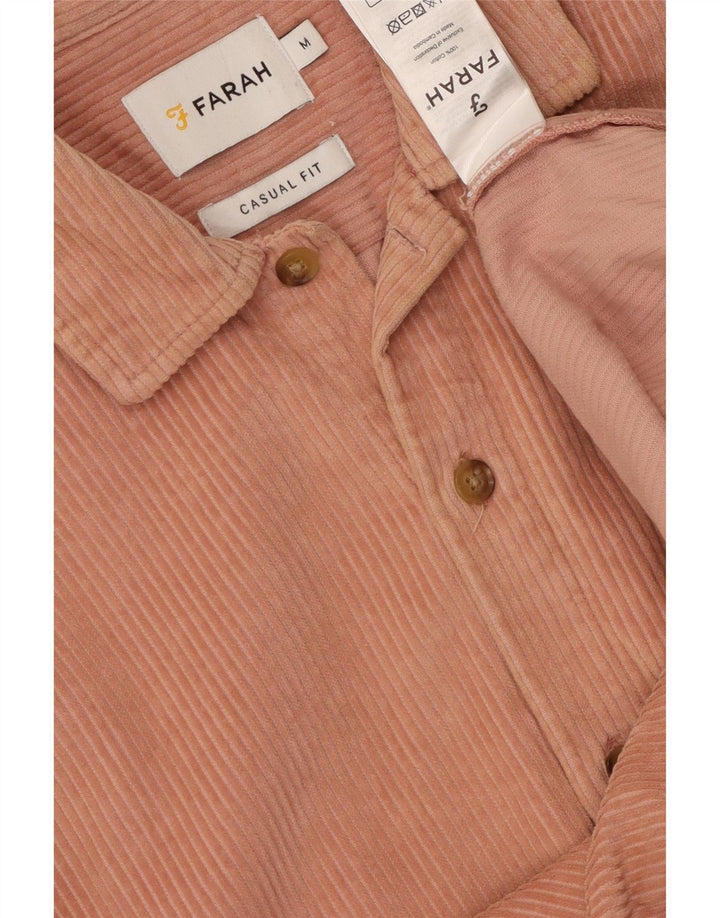 Camicia da uomo in velluto a coste dal taglio casual Farah, cotone rosa medio