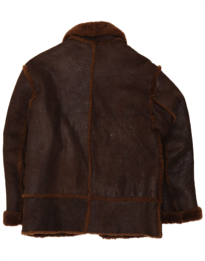 Giubbotto shearling vintage da uomo IT 50 grande in pelle marrone