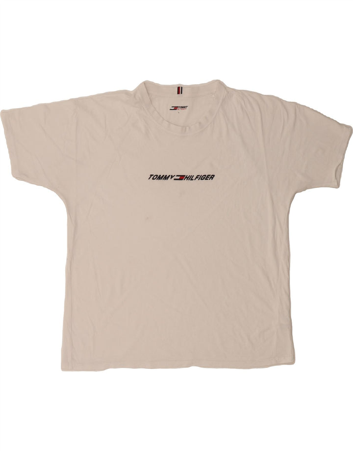 TOMMY HILFIGER Mens Graphic T-Shirt Top Large White Cotton Vintage Tommy Hilfiger and Second-Hand Tommy Hilfiger from Messina Hembry 