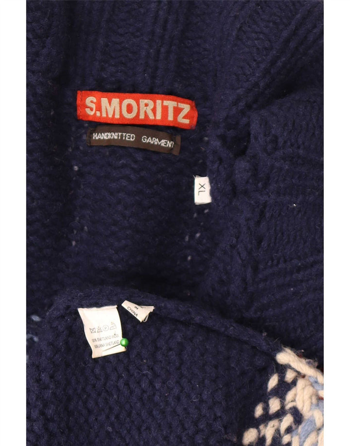 Maglione cardigan da uomo S. Moritz XL lana Fair Isle blu
