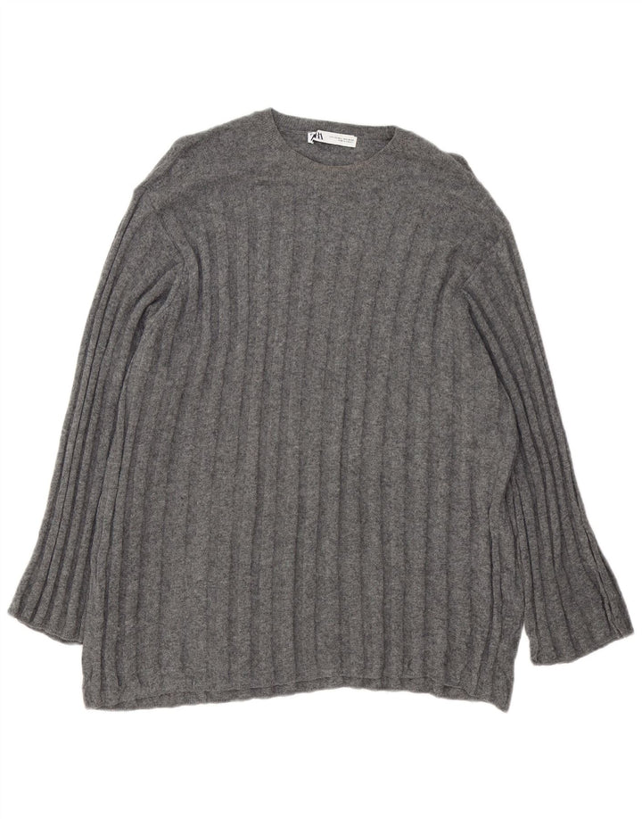 Maglione girocollo oversize a girocollo oversize da donna Zara UK 16 Large Grigio
