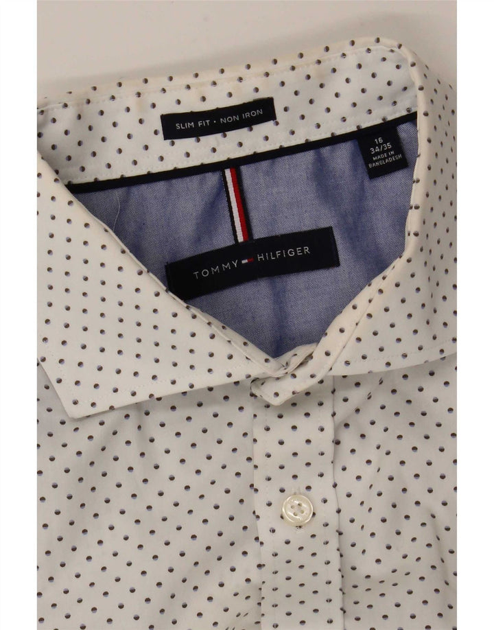 Camicia slim fit da uomo Tommy Hilfiger taglia 16 grande bianca maculata