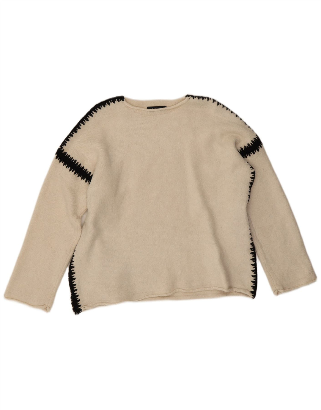 Maglione Zara da donna con scollo a barchetta UK 14 blocco colore bianco medio