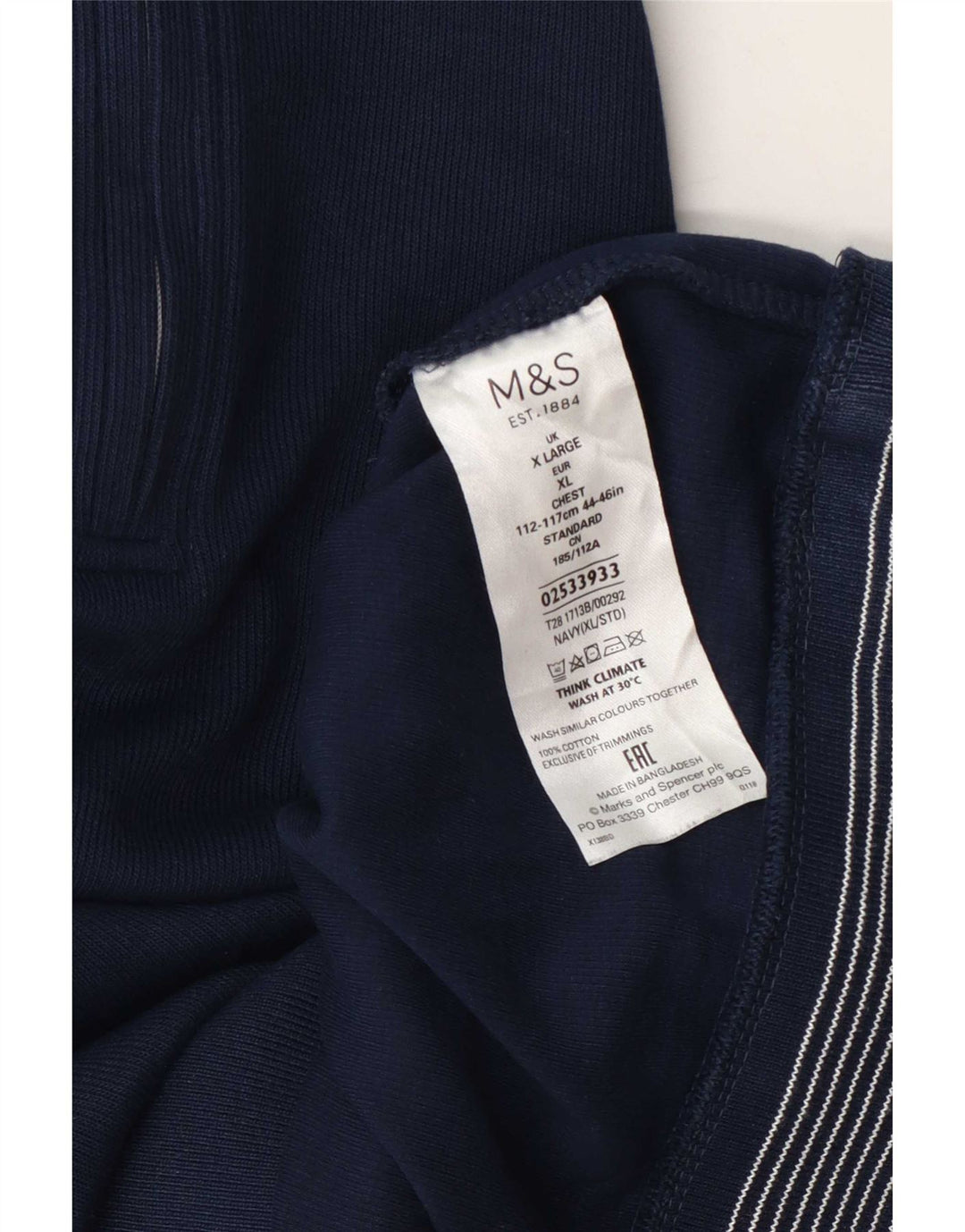Felpa da uomo Marks & Spencer con zip e collo, maglione XL, cotone blu navy