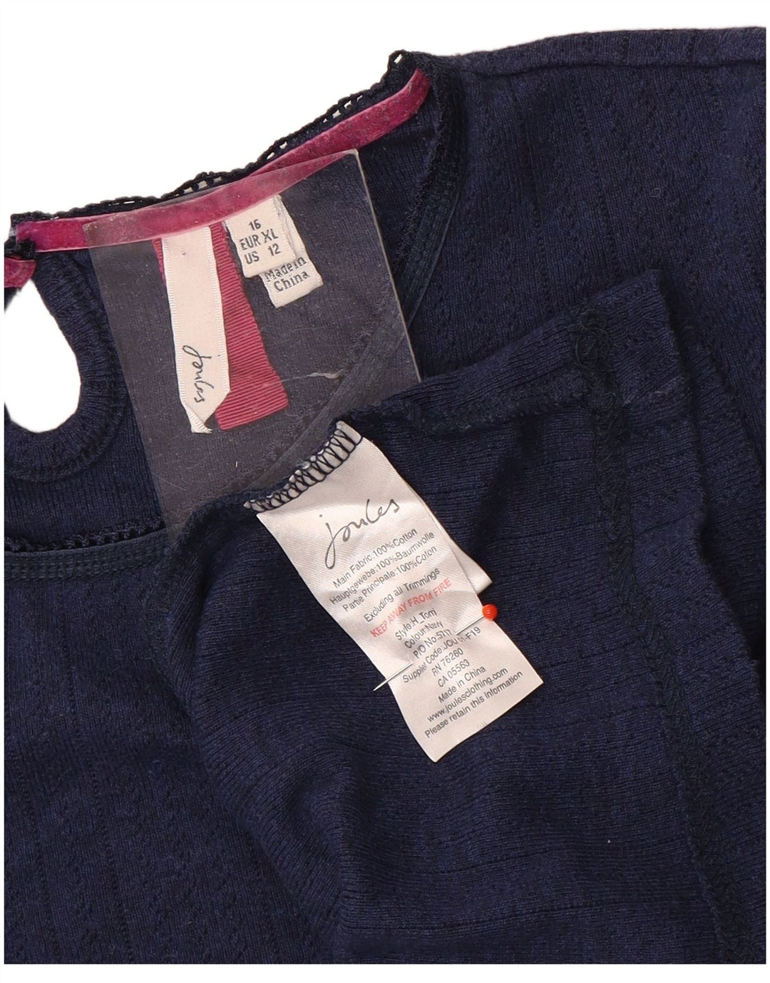 Joules Top da donna a maniche lunghe UK 16 Large Blu Navy in cotone