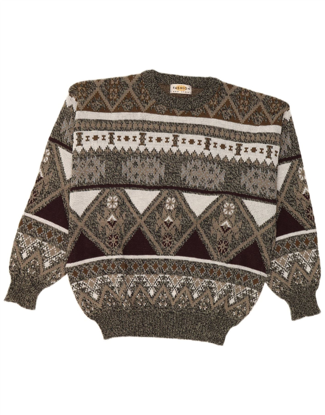 Maglione vintage da uomo girocollo IT 42/44 grande grigio geometrico
