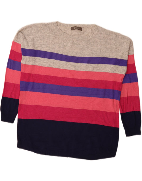 Maglione maglione con scollo a barca da donna Oasis UK 10 piccolo a righe multicolore