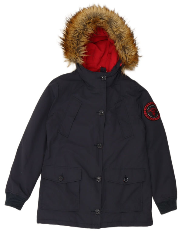 Giacca parka da donna con cappuccio SUPERDRY UK 16 grande nylon blu navy