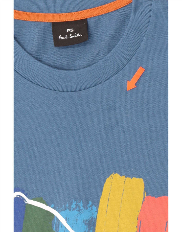 T-shirt grafica da uomo Paul Smith grande in cotone blu