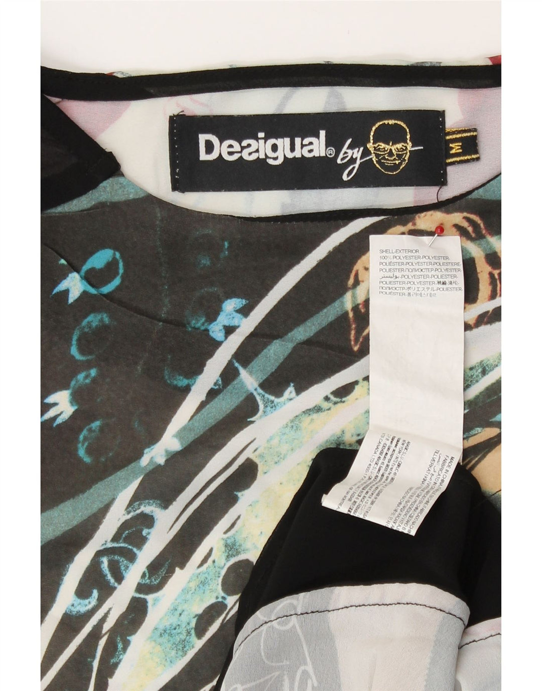 Desigual Womens See Through Graphic T-shirt Top UK 14 Medium multicolore