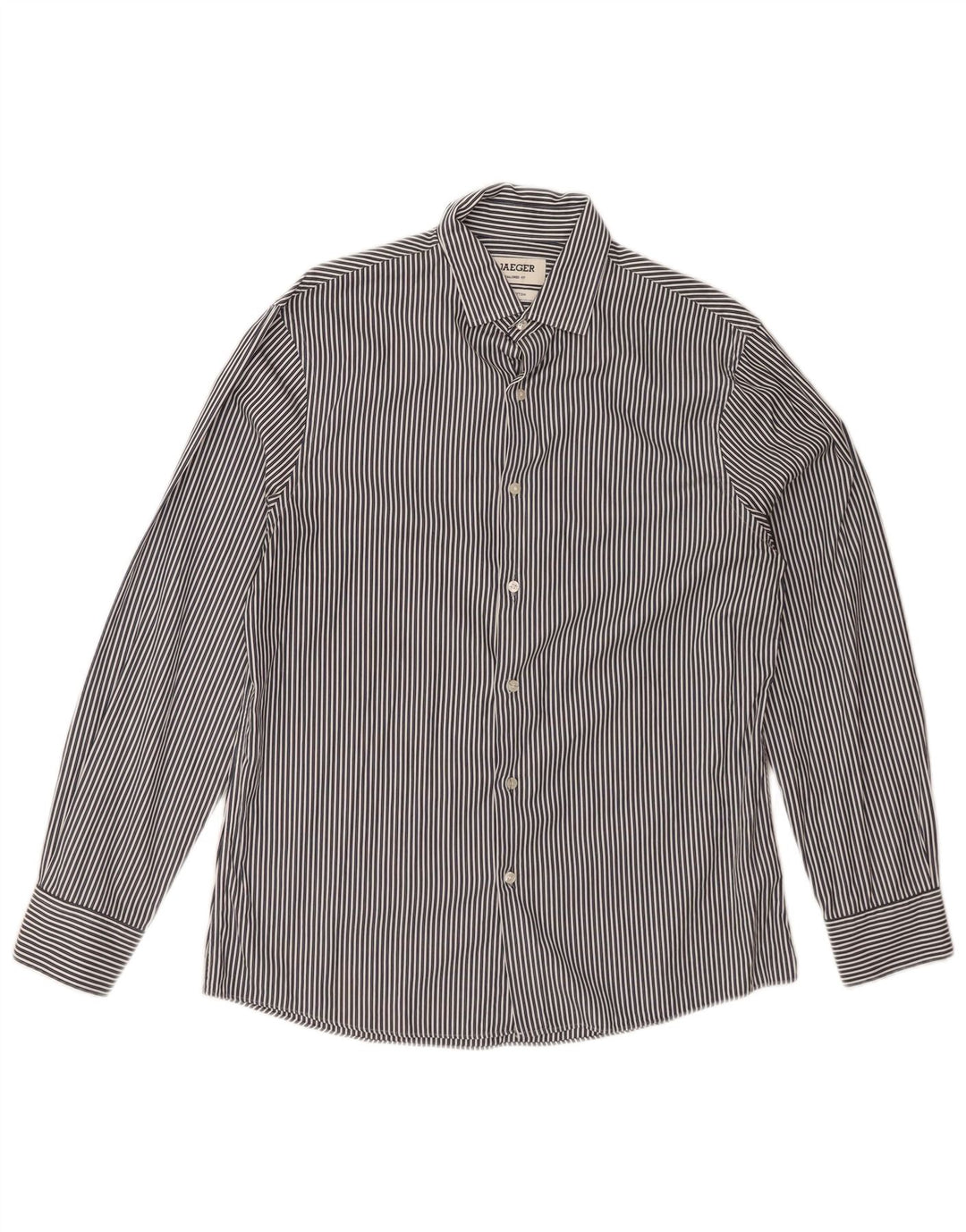 JAEGER Mens Tailored Fit Shirt Large Navy Blue Pinstripe Cotton