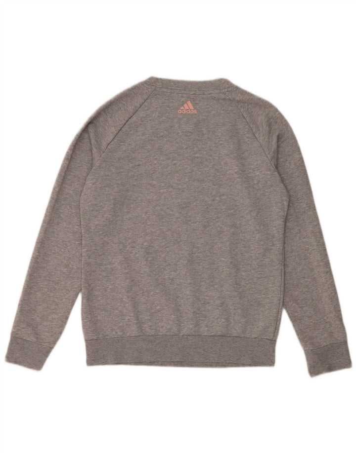 Felpa oversize con grafica Adidas da donna, maglione UK 10, piccolo cotone grigio