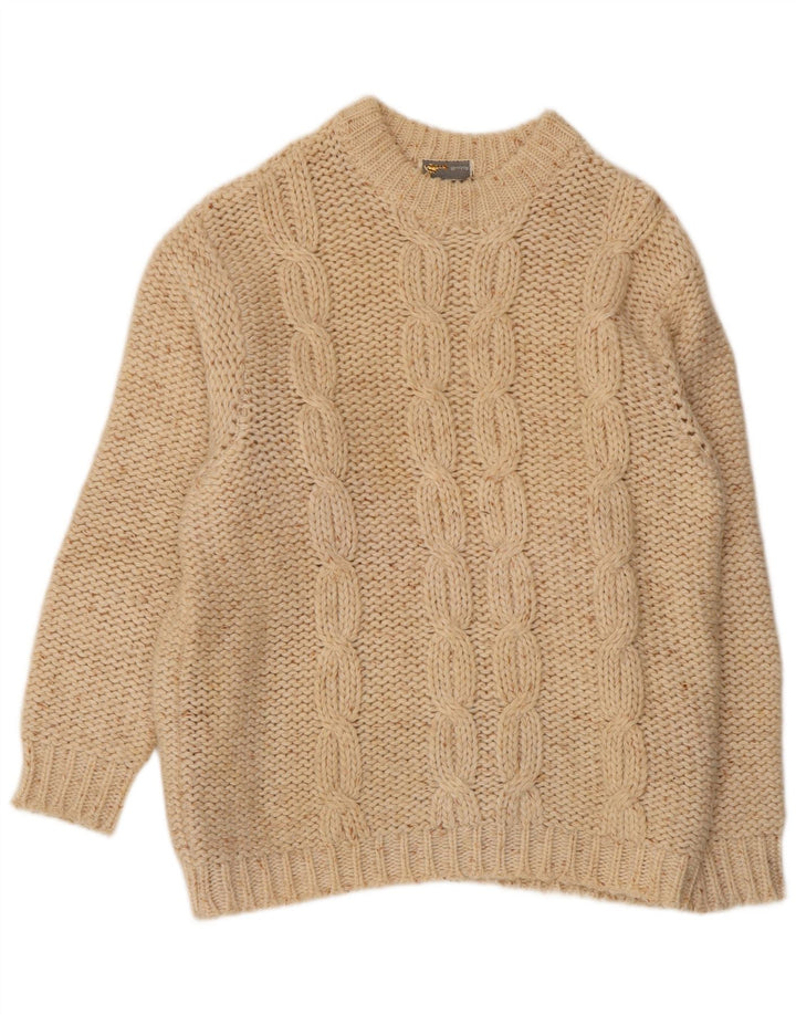 Maglione maglione girocollo da donna VINTAGE UK 16 grande bianco sporco