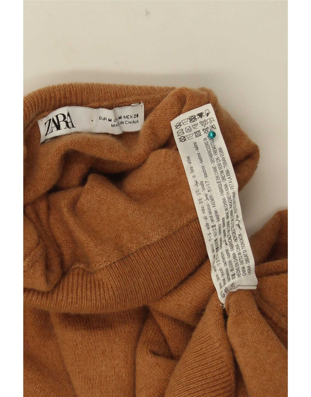 Maglione maglione collo alto da donna Zara UK 12 lana marrone medio
