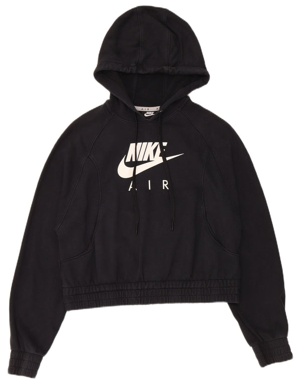 Maglione corto con cappuccio grafico sciolto da donna Nike UK 10 piccolo cotone nero