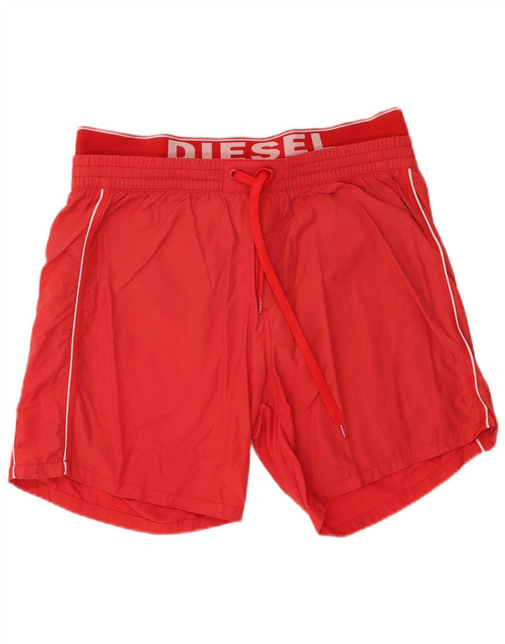 Pantaloncini da bagno con grafica da uomo Diesel in cotone rosso medio