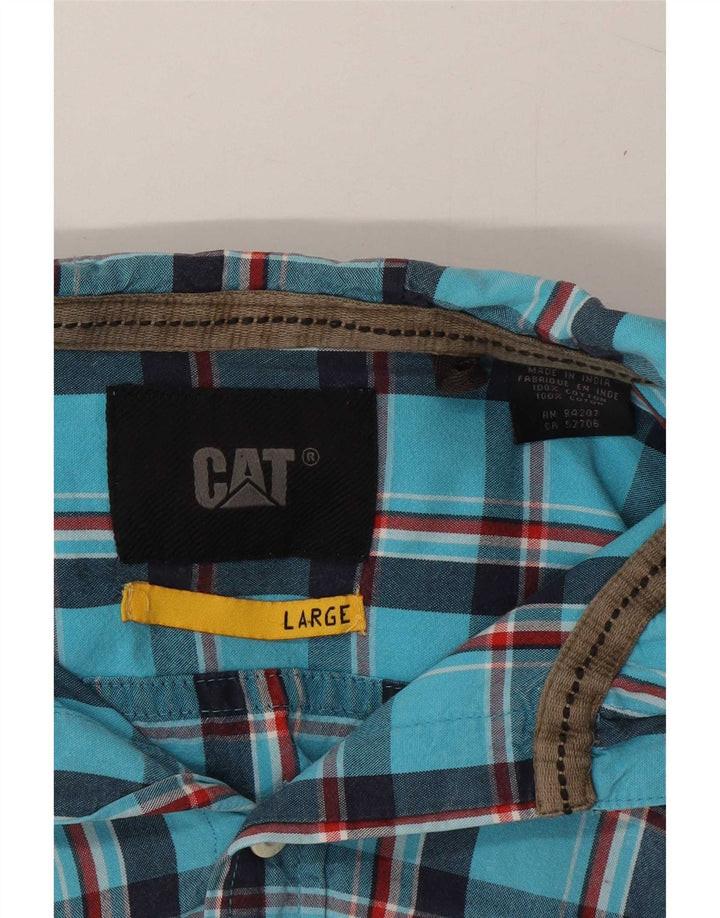 CAT Camicia da uomo con cappuccio grande in cotone a quadri blu