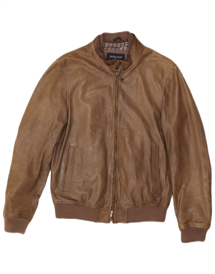 Giacca in pelle bomber da uomo Jeckerson UK 36 piccola in pelle marrone