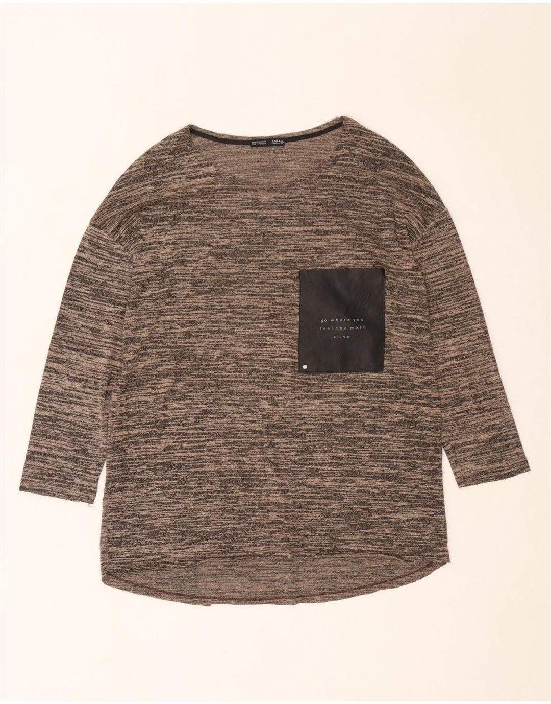 Top Zara da donna manica 3/4 UK 12 marrone medio screziato