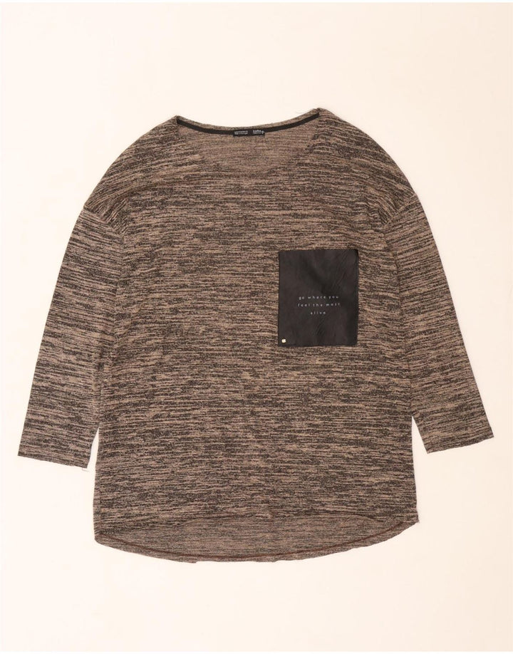 Top Zara da donna manica 3/4 UK 12 marrone medio screziato