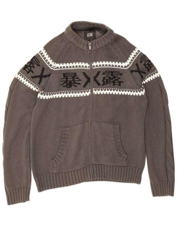 ON Tantum Maglione cardigan con zip intera da donna UK 20 2XL Cotone Fair Isle grigio