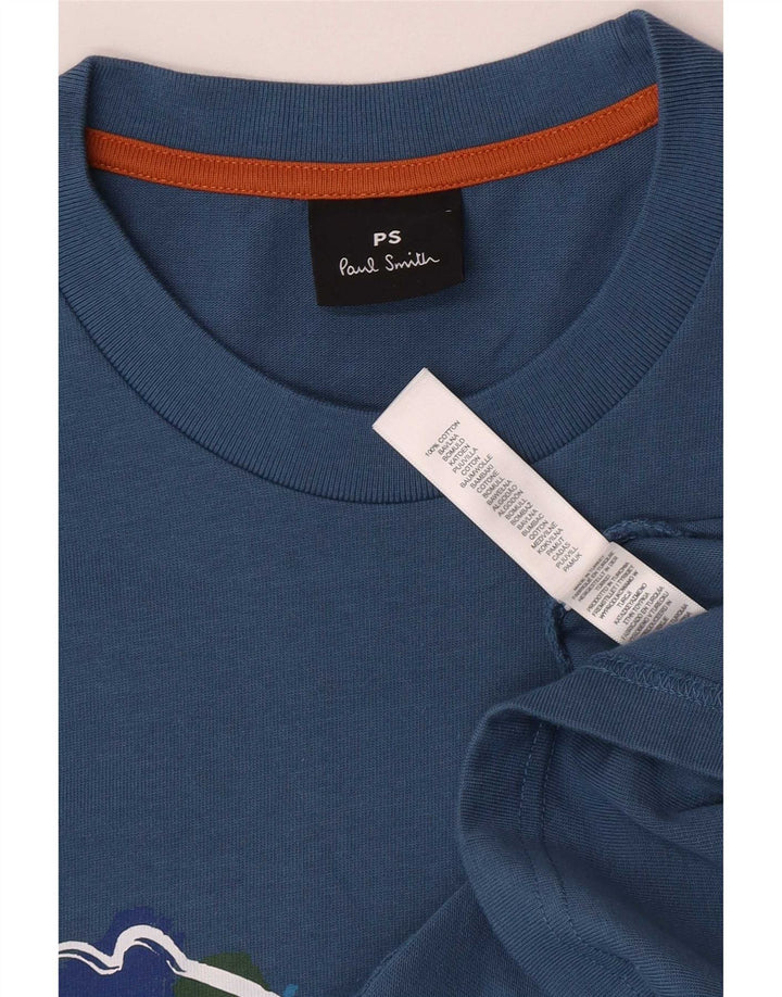 T-shirt grafica da uomo Paul Smith grande in cotone blu
