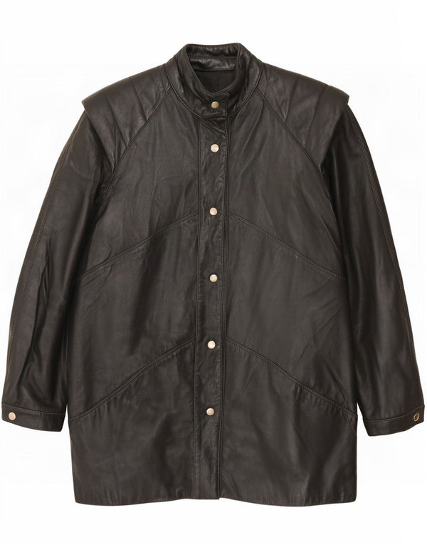 Cappotto in pelle vintage da donna IT 42 medio nero