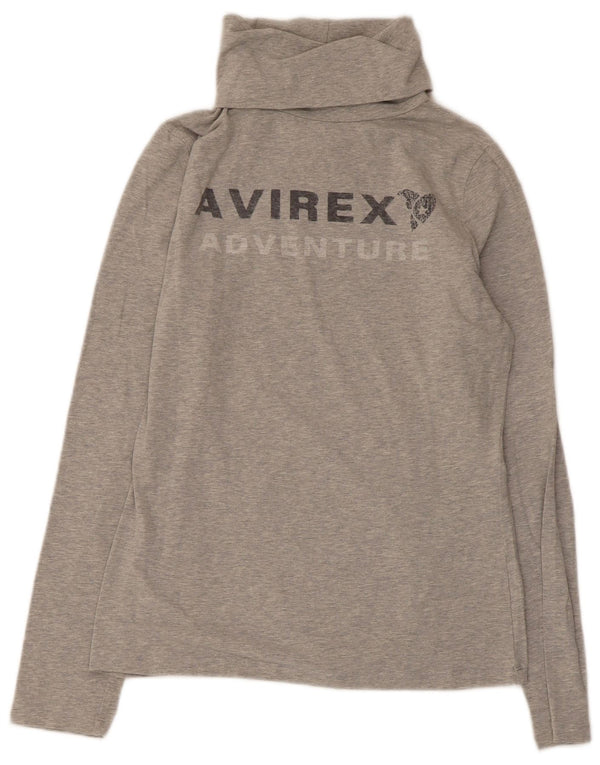 Top grafico da donna Avirex manica lunga UK 12 Cotone grigio medio