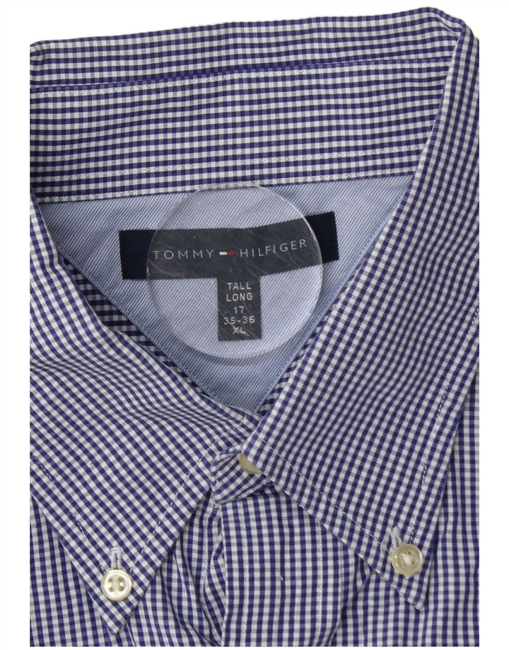 Camicia alta da uomo Tommy Hilfiger taglia 17 XL cotone a quadretti blu