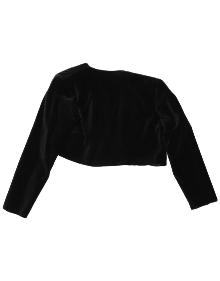 Giacca bolero aperta in velluto da donna vintage UK 14 poliestere nero medio