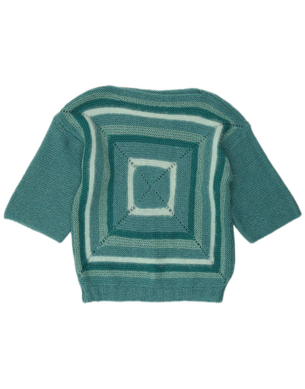 Maglione maglione vintage da donna con scollo a barca UK 14 Verde medio geometrico