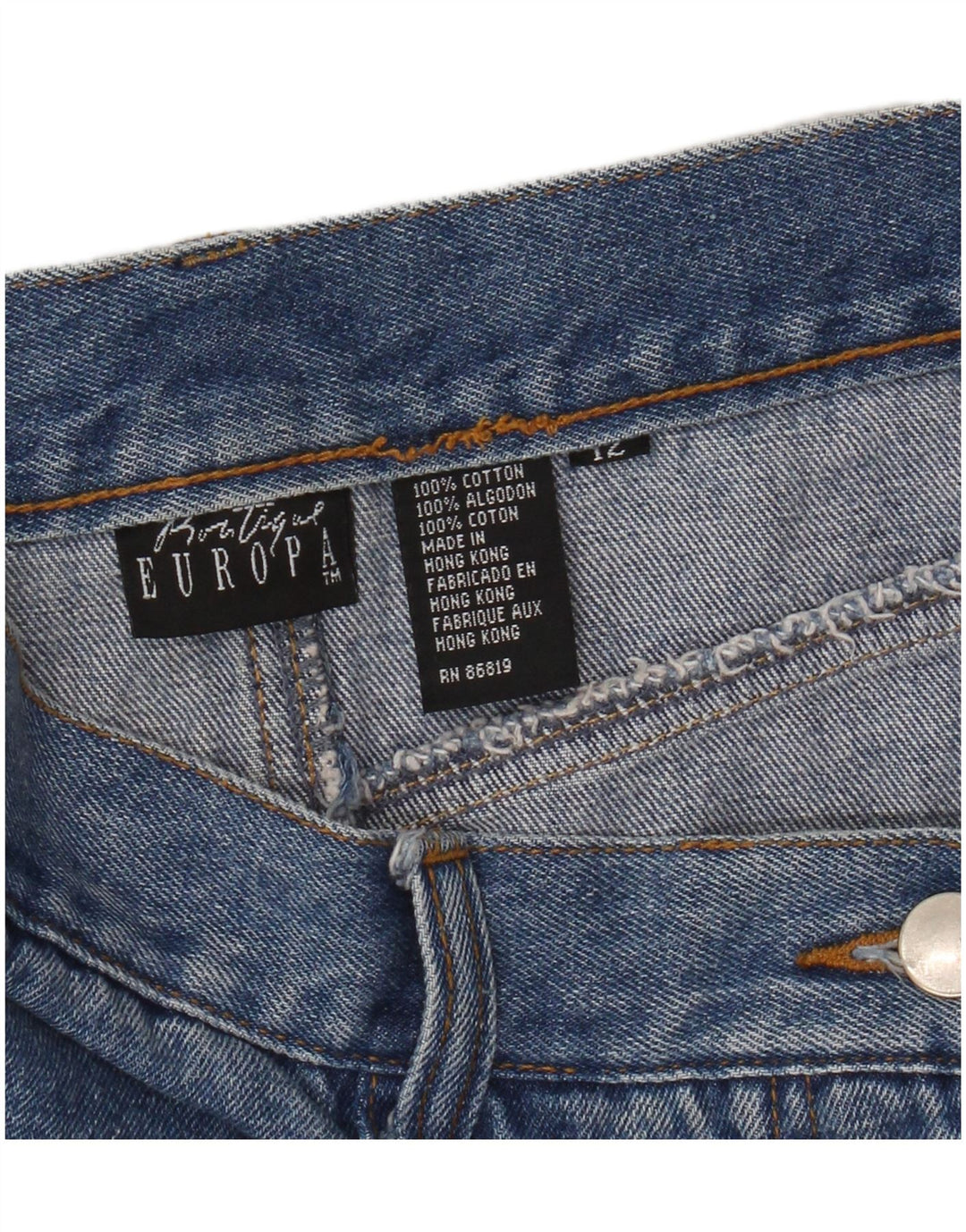 Mini gonna di jeans da donna VINTAGE UK 12 media W30 cotone blu