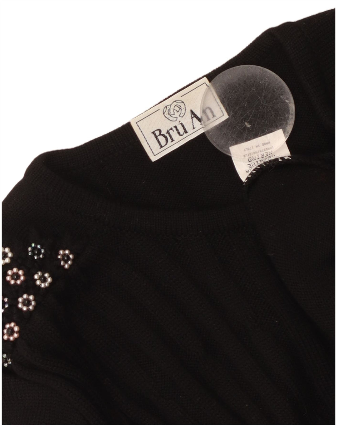 Maglione cardigan da donna vintage UK 14 lana vergine nera media