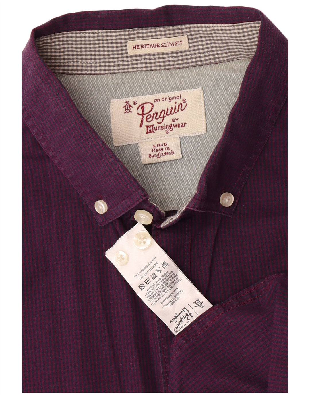 Penguin - Camicia slim fit Heritage da uomo, grande, in cotone a quadretti viola