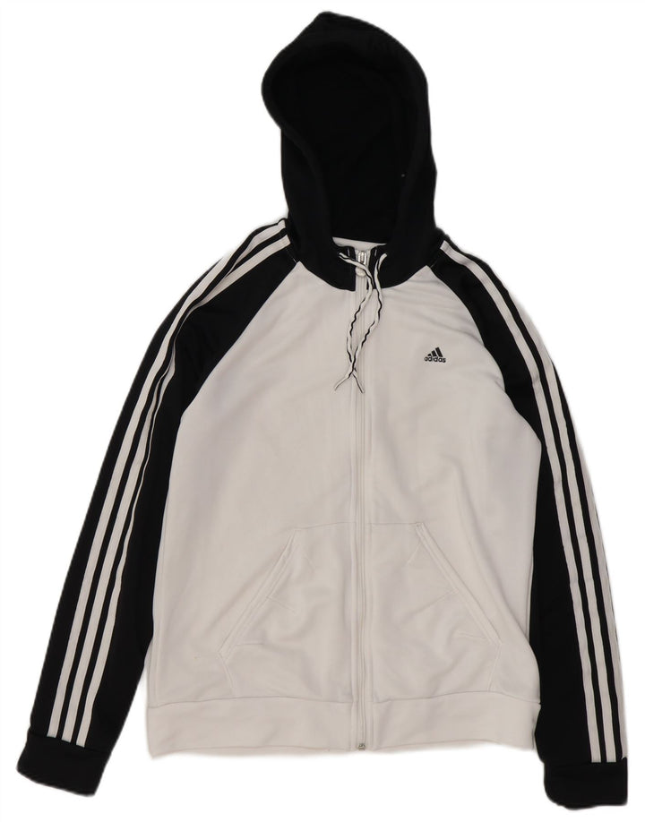 Maglione con cappuccio e zip da donna ADIDAS UK 16 Large Bianco Colourblock Poliestere