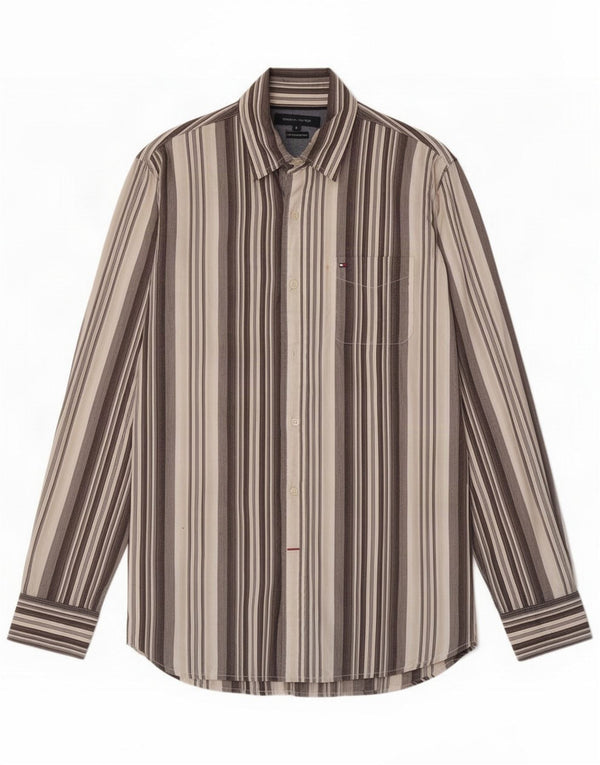 Camicia da uomo Tommy Hilfiger XL in cotone a righe marrone
