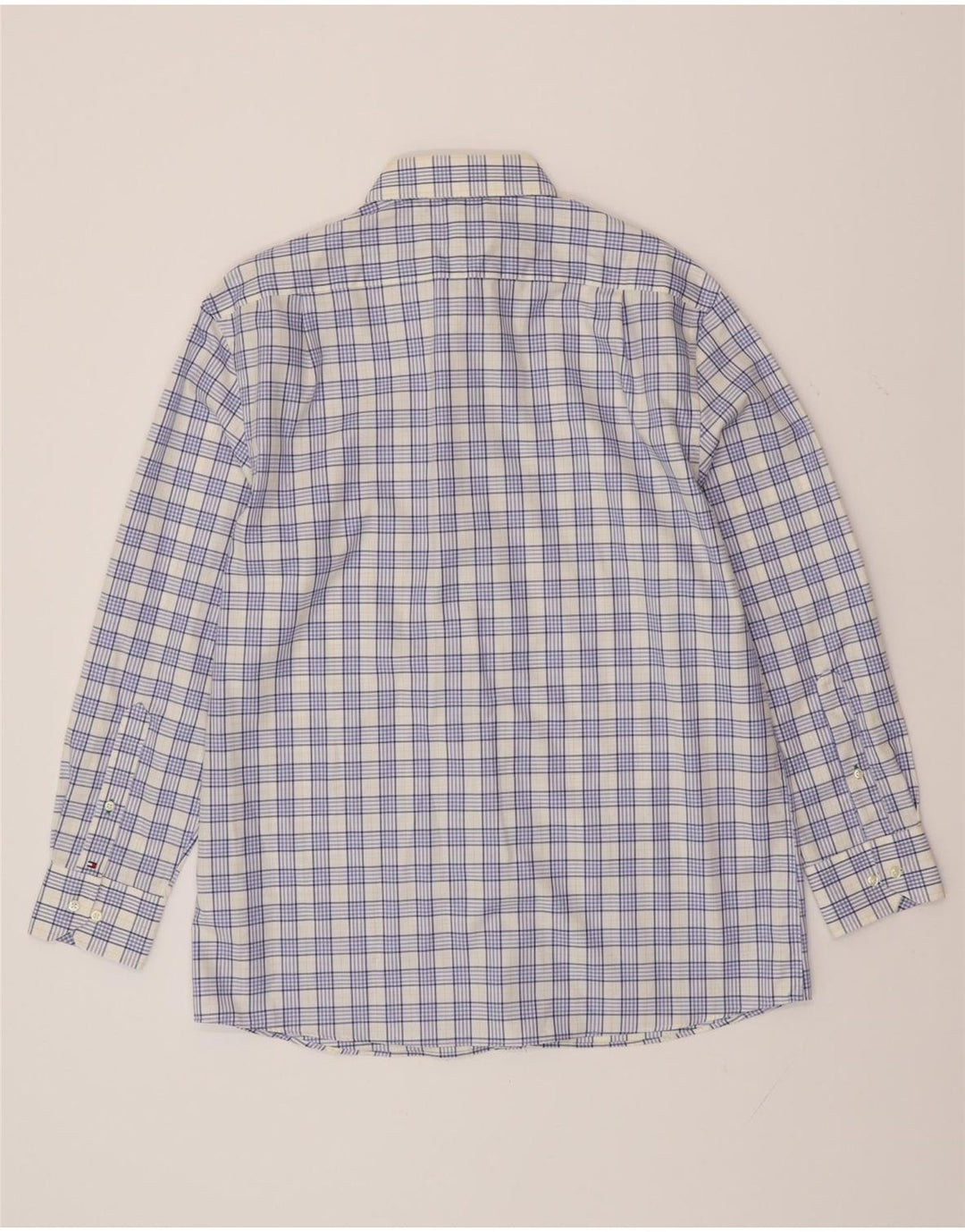 TOMMY HILFIGER Camicia da uomo taglia 16 1/2 grande cotone a quadri blu