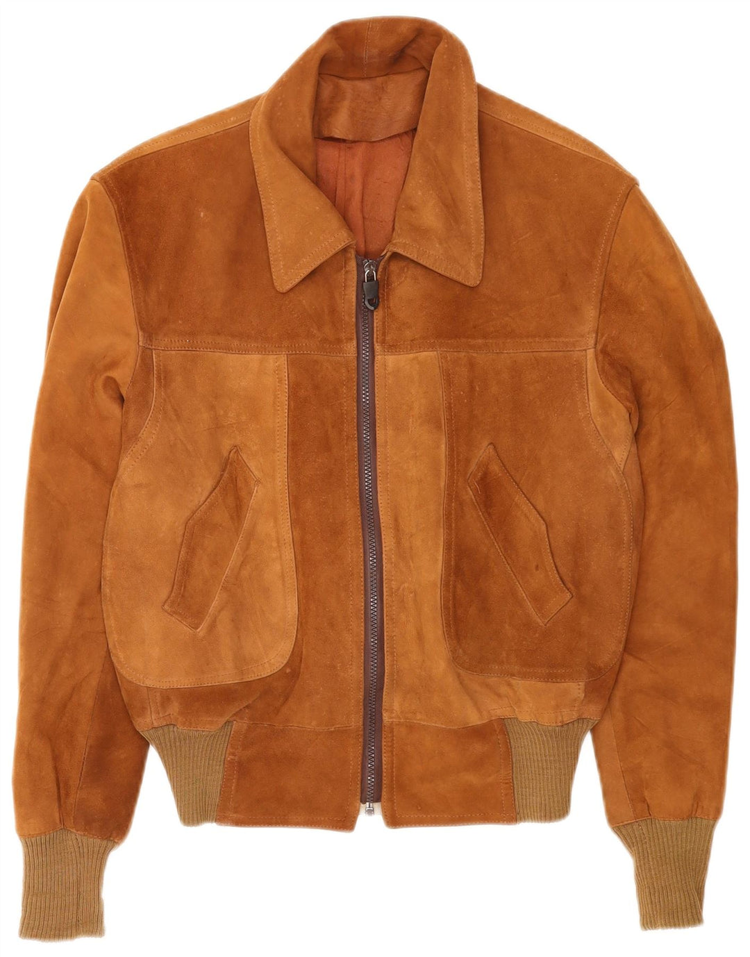 Giubbotto bomber in pelle scamosciata vintage da uomo UK 38 Marrone medio
