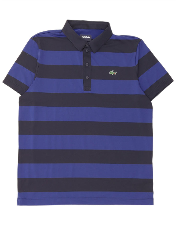 Polo da uomo LACOSTE taglia 6 XL poliestere a righe blu navy