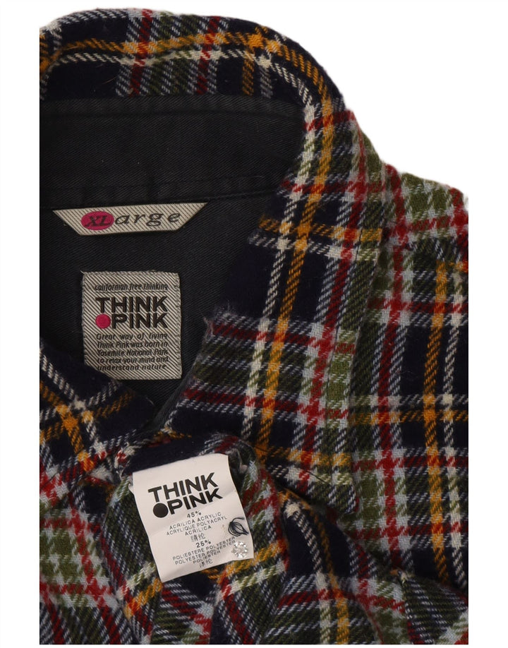 Think Pink Camicia da uomo in flanella XL Blu navy a quadri in acrilico