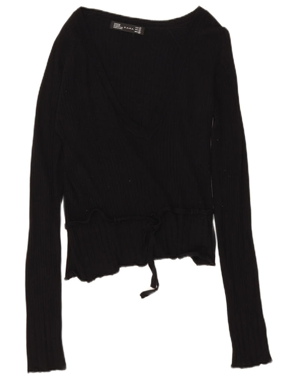Top Zara da donna a maniche lunghe UK 14 Large Rayon nero