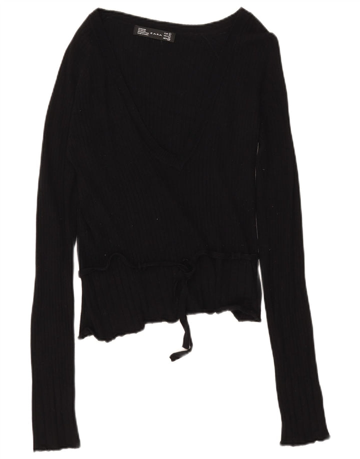 Top Zara da donna a maniche lunghe UK 14 Large Rayon nero