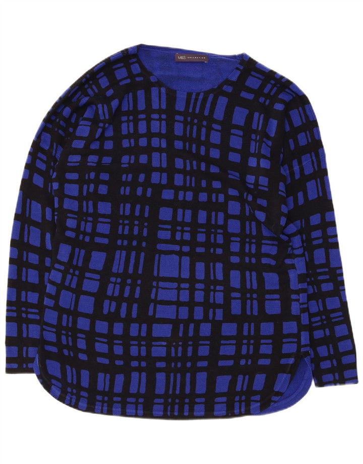 MARKS & SPENCER Maglione da donna con scollo a barca UK 12 Check blu medio
