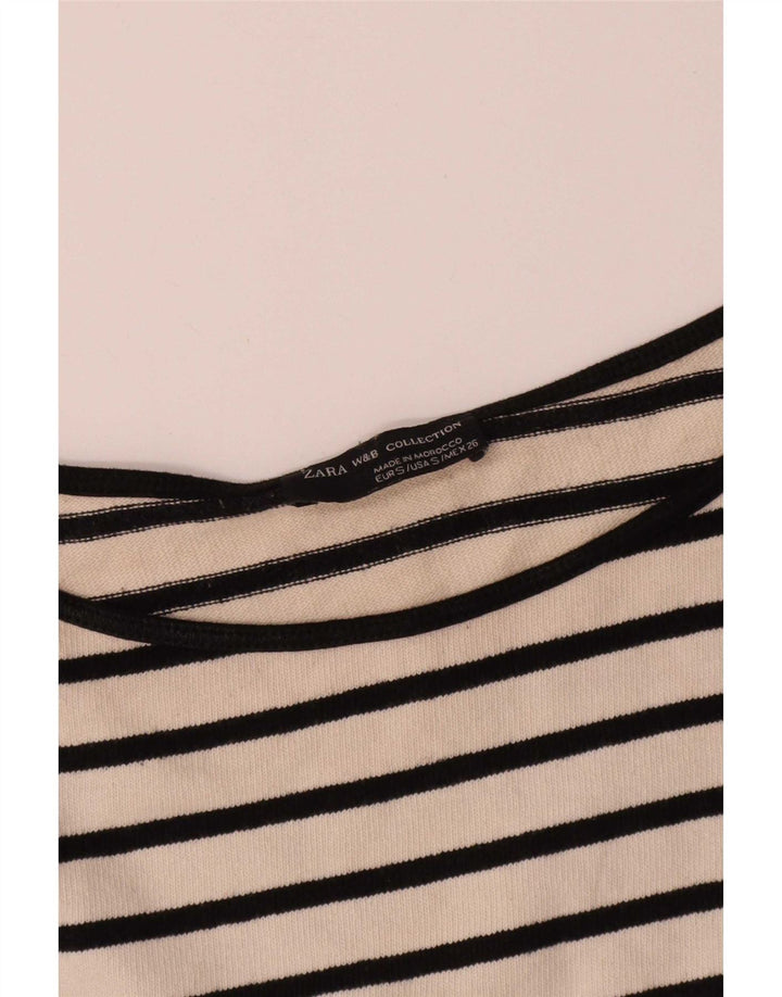 Top Zara Donna Oversize Manica 3/4 UK 10 Small Bianco a Righe