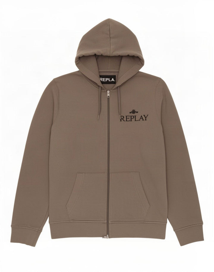 Maglione con cappuccio e zip da uomo Replay in cotone grigio medio