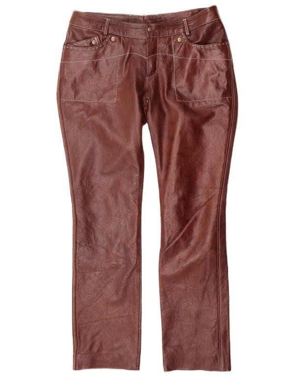 Pantaloni dritti in pelle da donna VINTAGE W34 L31 Marrone