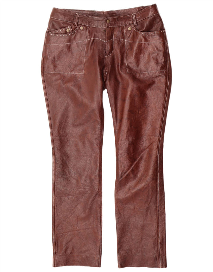 Pantaloni dritti in pelle da donna VINTAGE W34 L31 Marrone