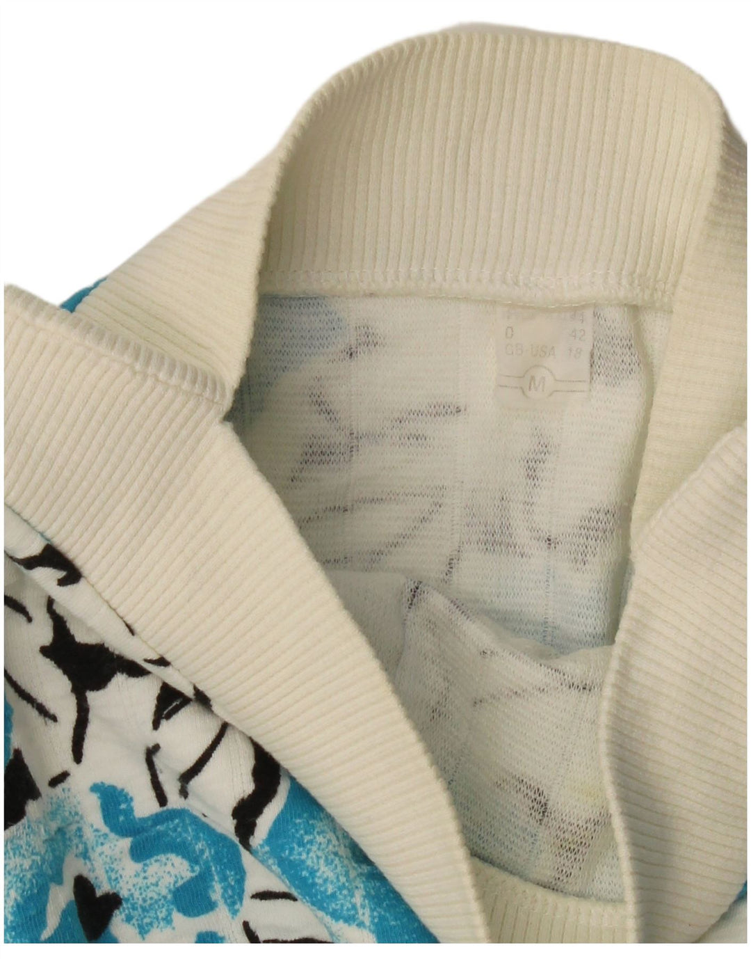 Maglione maglione con scollo a barca da donna VINTAGE UK 14 floreale bianco medio