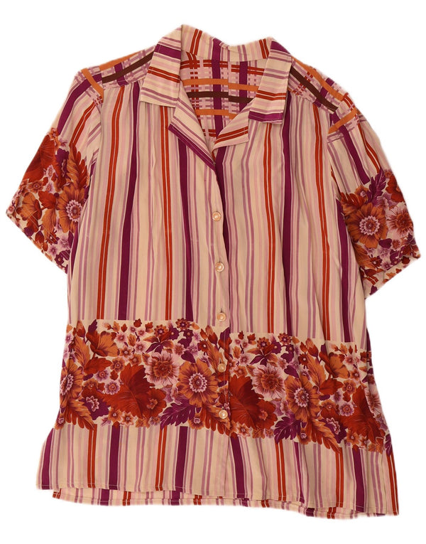 Camicia a maniche corte da donna vintage UK 18 XL floreale multicolore